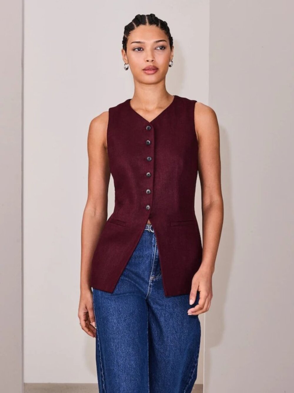 Rouge bordeaux - Gilet en lin riche